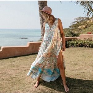 Spell & The Gypsy Oasis Floral Boho Maxi Dress - Opal- Size Large